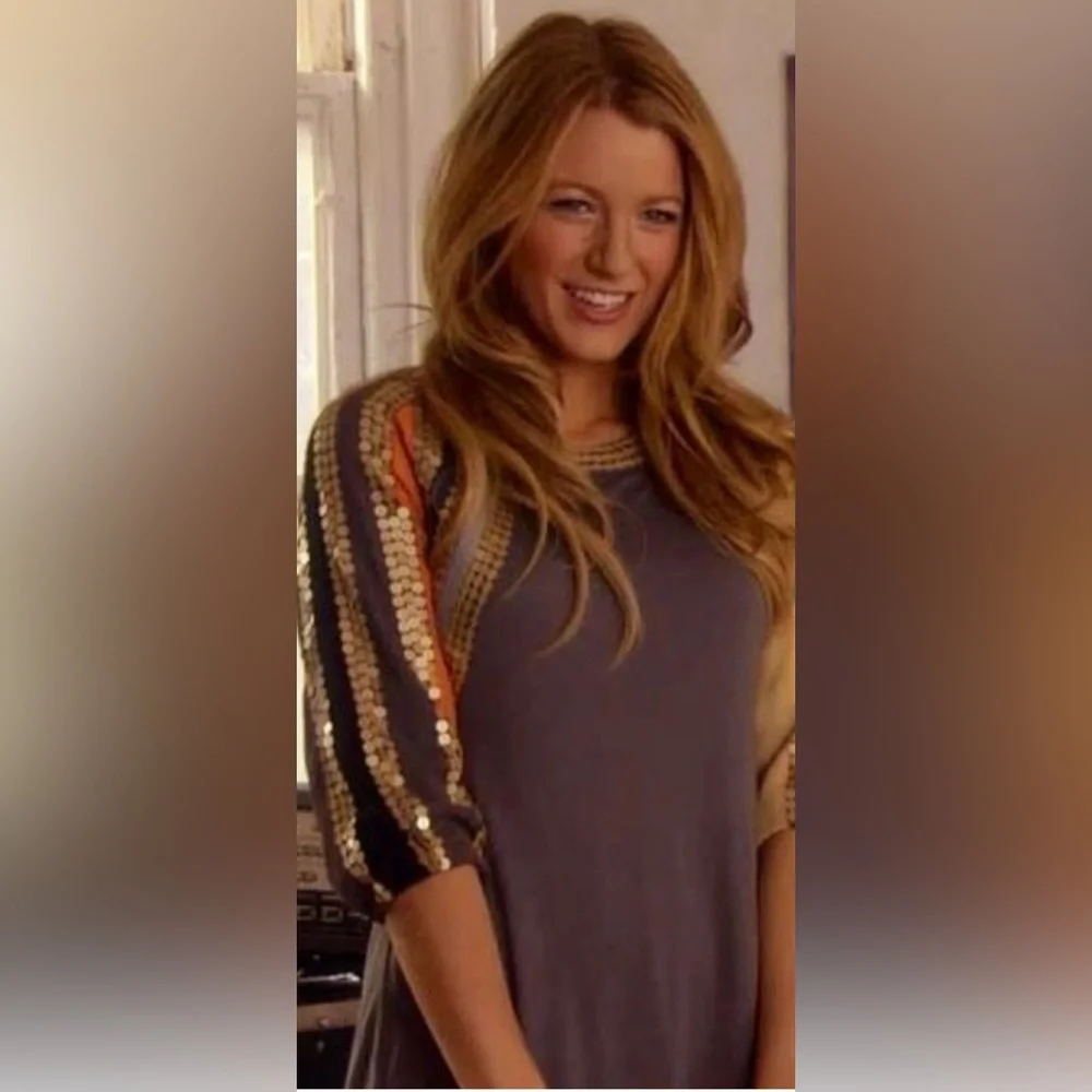 See by Chloé Gray Mini Dress with Sequined Stripes - Picture 1 of 9